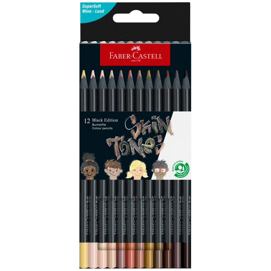 FABER CASTELL - BLACK EDITION COLORED PENCILS, SKIN TONES (BOX OF 12)