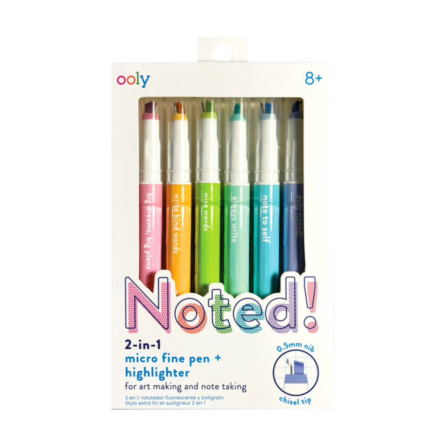 OOLY - NOTED! 2-IN-1 MICRO FINE TIP PEN AND HIGHLIGHTERS - SET OF 6