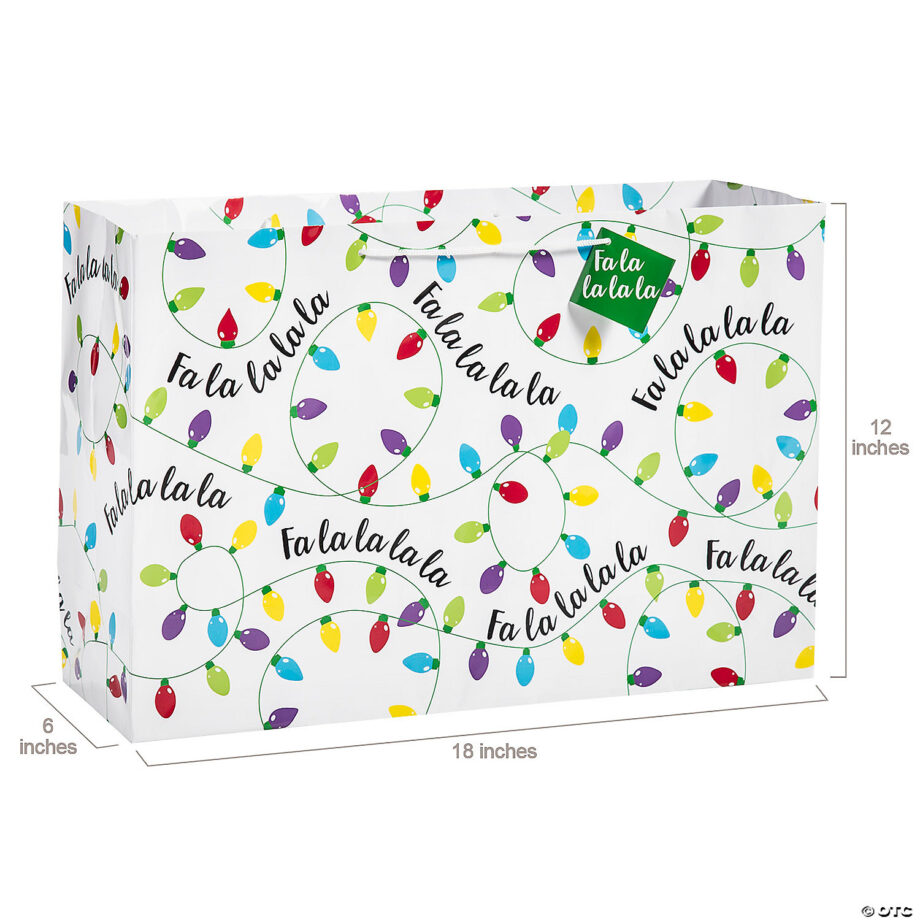ORIENTAL TRADING - LARGE CHRISTMAS TREES & LIGHTS PAPER GIFT BAGS WITH TAGS (EACH)