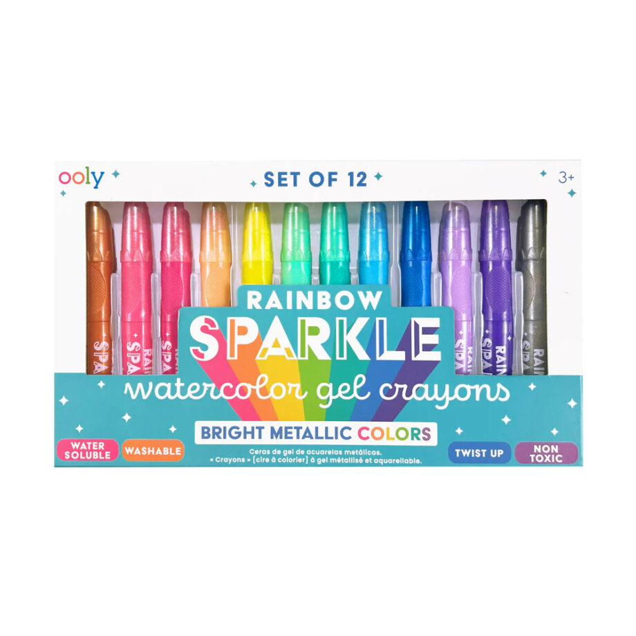 OOLY - RAINBOW SPARKLE METALLIC WATERCOLOR GEL CRAYONS - SET OF 12