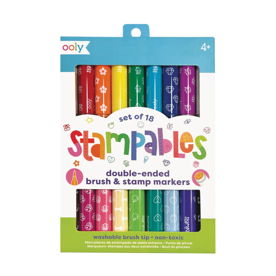 OOLY - STAMPABLES DOUBLE-ENDED STAMP & BRUSH MARKERS - SET OF 18