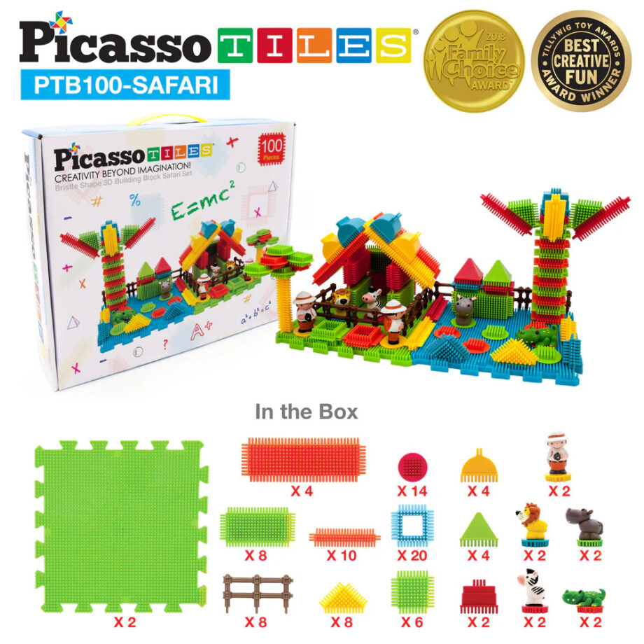 PICASSO TILES - 100PC HEDGEHOG BUILDING BLOCK SAFARI THEME SET (PTB100)