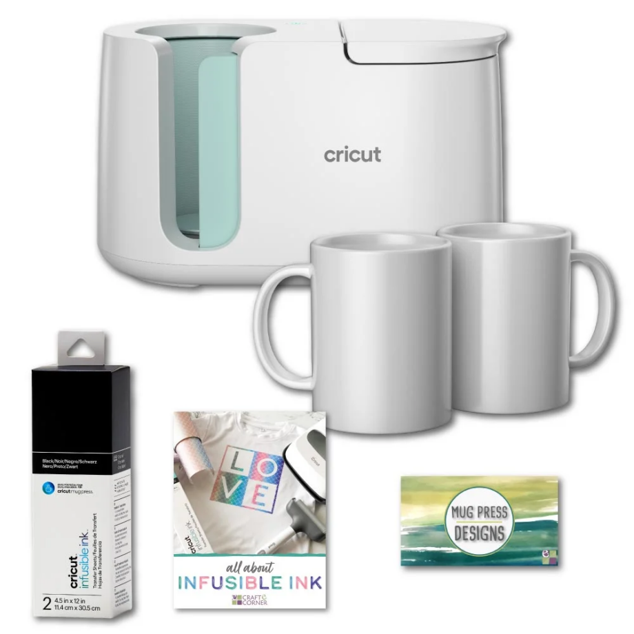 CRICUT - MUG PRESS BUNDLE - INCLUDES A SET OF MUGS AND STARTER TRANSFER SHEETS