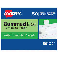 Avery - Gummed Tabs, 1/2" Round, Reinforced Paper, White, Pack of 50 Index Tabs
