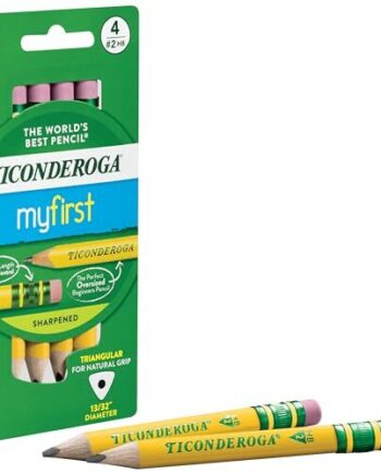 TICONDEROGA - MY FIRST SHORT TRIANGULAR WOOD-CASED PENCILS, #2 HB SOFT, WITH ERASERS, YELLOW, 4 COUNT